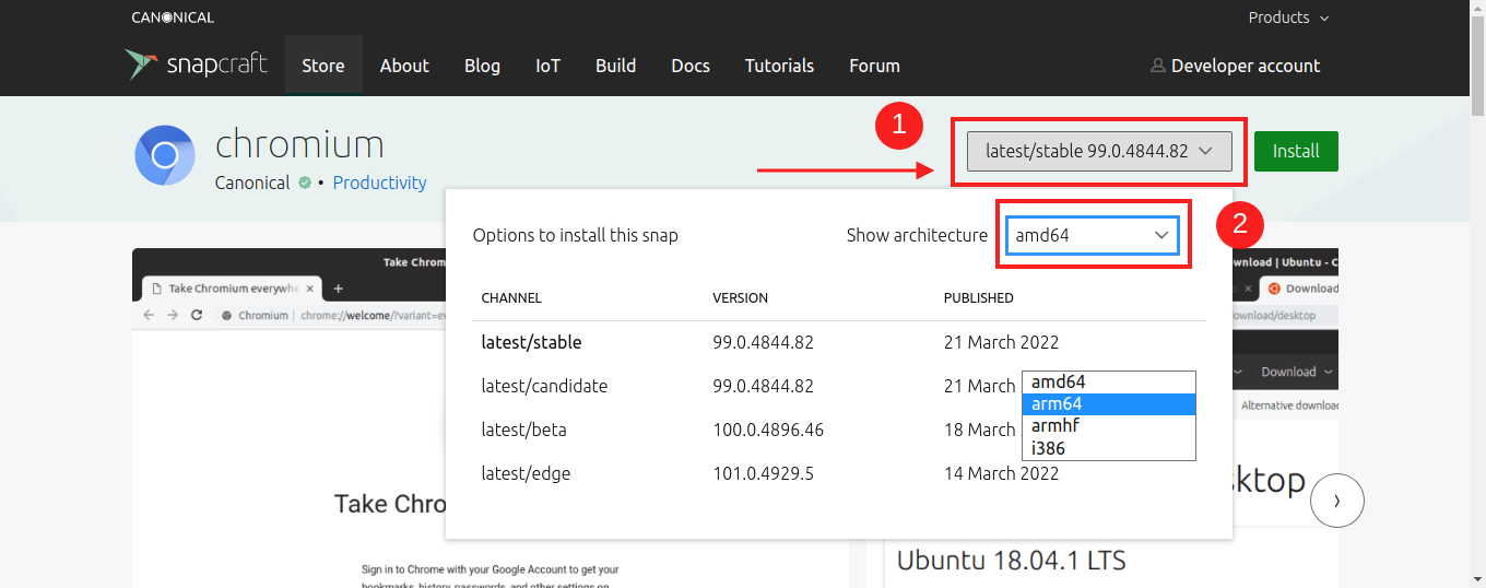 show architecture drop-down list